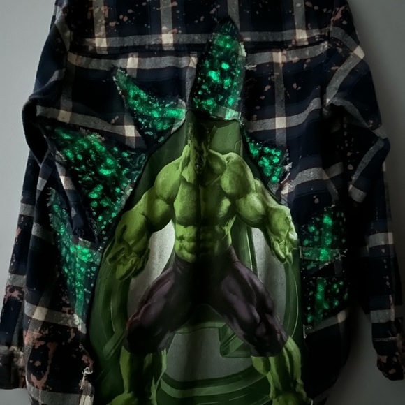 Hulk Marvel Upcycle wrangler flannel bleach distressed - Picture 11 of 11